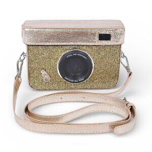 BNWT Gold Glitter Camera Iconic Box Clutch Swing Bag Novelty Camera Bag